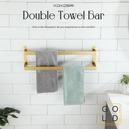 KOKOSIRI Towel Bars Black Bath Towel Holders 20 Inches Bathroom 2-Tiers Ladder Towel Rails Wall Mounted Towels Shelves Rack Stainless Steel, B5008BK-L20