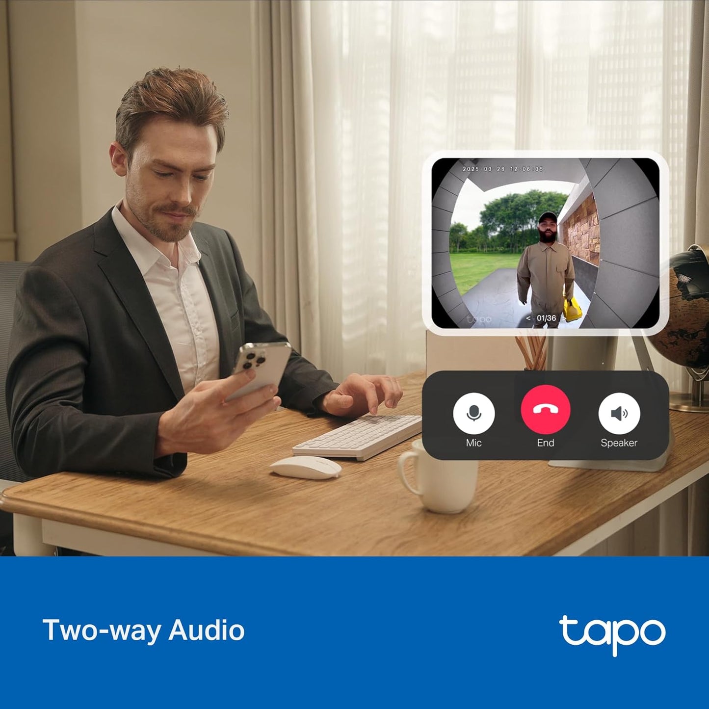 Tapo 2K Wireless Smart Video Doorbell, D205, 160° Ultra-Wide View | Person Detection, 2-Way Talk, Ring Call, Night Vision, Subscription-Free Local Storage or Optional Cloud