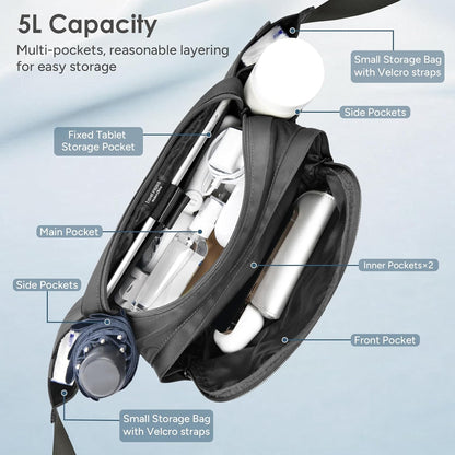 travel inspira 5L Convertible Waist to Chest Pack - Lightweight Adjustable Strap for Hiking, Walking, Travel - Grey