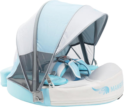 Mambobaby Baby Swim Float with Canopy, Non-Inflatable Solid Baby Float, Upgrade Soft Skin-Friendly Material Infant Swim Float