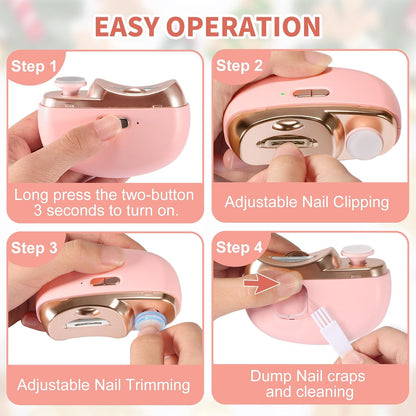Electric Nail Clipper & Baby Nail Trimmer Polisher 3 in 1 (Not for Toenail) with Nail Scraps Storage, LED Light, 2 Speeds, Rechargeable Fingernail Clipper for Baby, Adults, Seniors, Purple