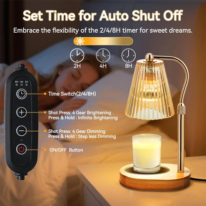 MISERWE Candle Warmer Lamp with 2Bulbs, Adjustable Height Dimmable Wax Warmer with Timer, Wax Melt Warmer with 4 Brightnes, Candle Warmer Light for Mothers Day/Birthday Gifts