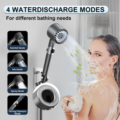 Ion Drops Shower Head with High Pressure (Clean Tub & Pet), Multi-Mode Showerheads with 60 Inch Hose, Filtered Showerhead Remove Chlorine, Massageable Shower Heads with ON/Off Switch, Gray