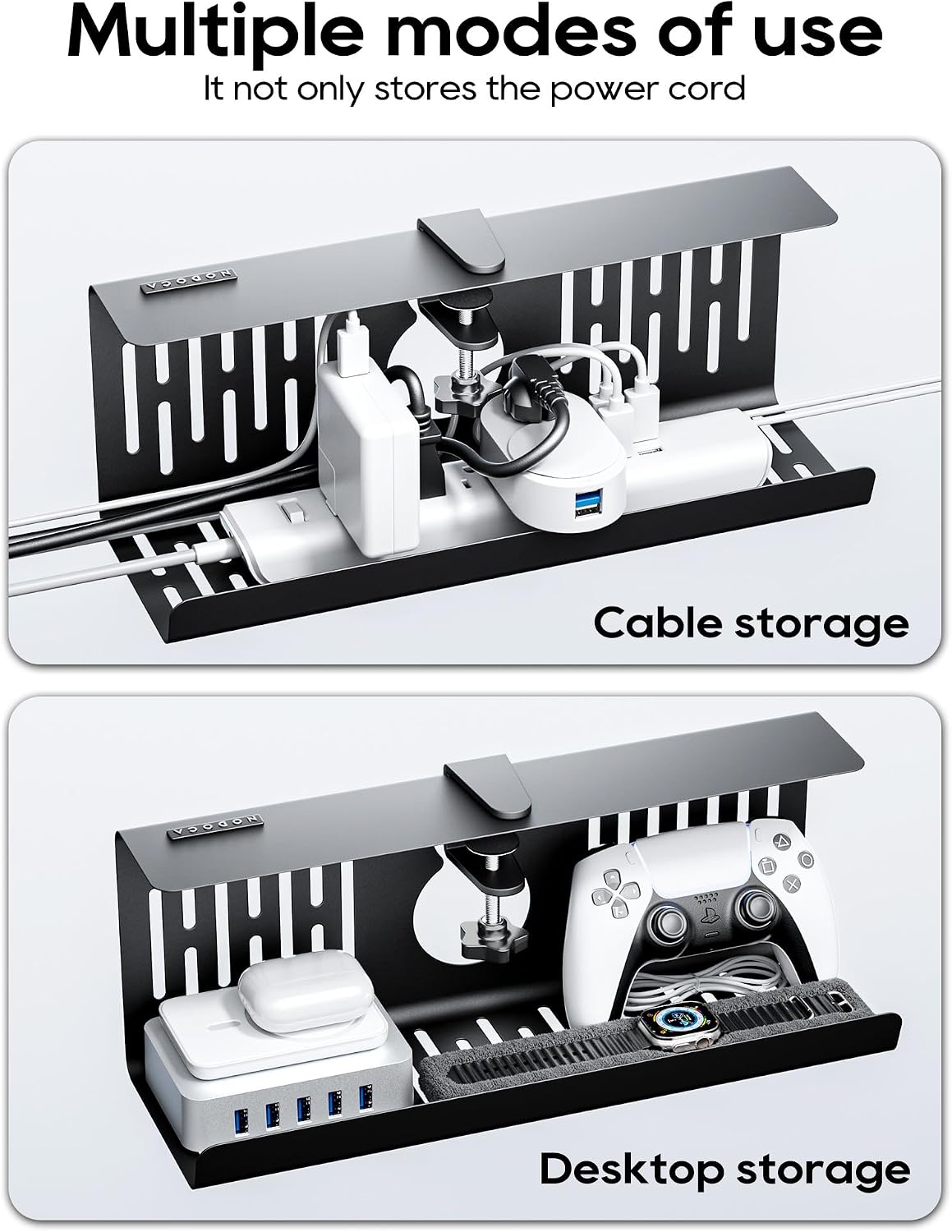 NODOCA No Drill Under Desk Cable Management Tray, 35cm Wire Management, Punch-Free Clamp on, Newest Metal Cable Tray, Wire Organizer Under Desk, Under Desk Basket for Office and Home, Black