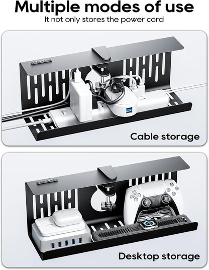 NODOCA No Drill Under Desk Cable Management Tray, 35cm Wire Management, Punch-Free Clamp on, Newest Metal Cable Tray, Wire Organizer Under Desk, Under Desk Basket for Office and Home, Black