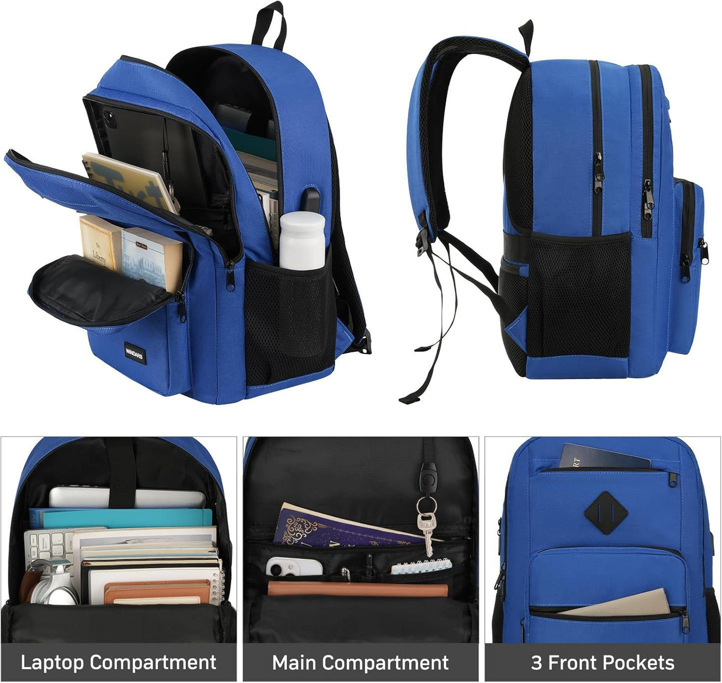 Black Backpack for Men Women, Durable Casual School Backpacks Teens Boys and Girls Classic 15.6 Inch Laptop Bookbag with USB Charger for College High School Work Travel