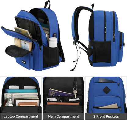 Black Backpack for Men Women, Durable Casual School Backpacks Teens Boys and Girls Classic 15.6 Inch Laptop Bookbag with USB Charger for College High School Work Travel