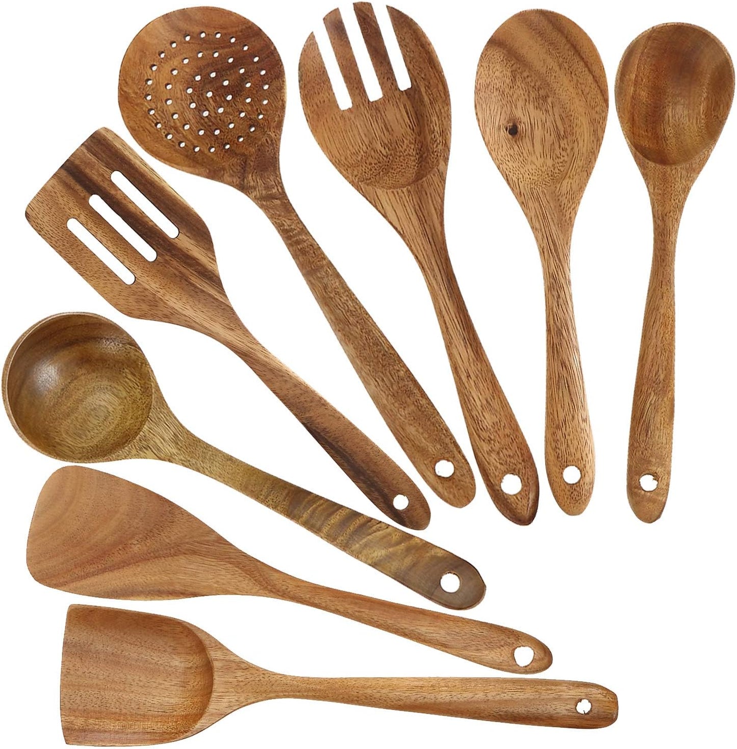 Wooden Cooking Utensils Set | Natural Teak Kitchen Spoons | Heat Resistant Wooden Spatula | Non Stick Cookware Tools | Eco Friendly Kitchen Utensils - PuriLite