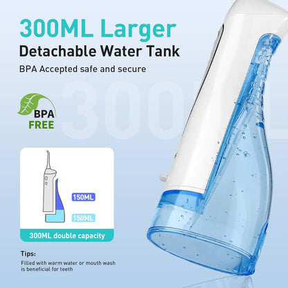COSLUS Water Teeth Flosser: 300ML Cordless Electric Water Tooth Flossing Rechargeable IPX7 Waterproof Portable Travel Flossers Set for Teeth