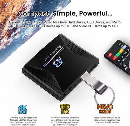 4K Ultra HD Digital Media Player for USB Drives and microSD Cards,Featuring HDMl and Analogy AV,Digital Signage,with Automatic Playback,Resume and Looping Capability for H.265 Videos,Music and Photos