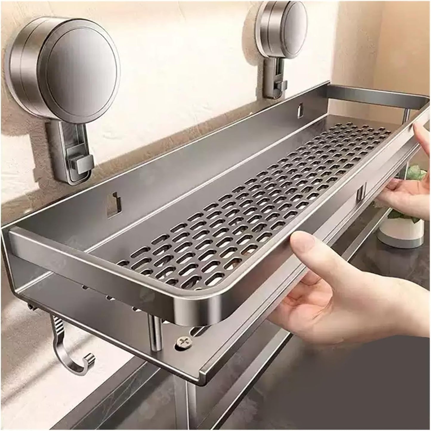 No Drill Bathroom Suction Cup Shelf, Shower Caddy Organizer for Shampoo & Soap