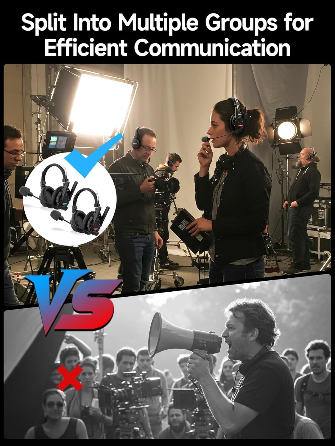 SYNCO XTALK XPRO2 Wireless Intercom Headset System, 2 Person 2.4GHz Wireless Communication Headset Full Duplex 500m/1640ft 24H with Noise Reduction 3.5mm Monitoring for Film Production Teamwork
