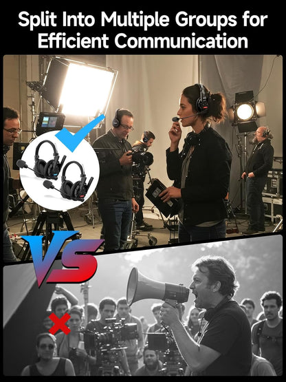 SYNCO XTALK XPRO2 Wireless Intercom Headset System, 2 Person 2.4GHz Wireless Communication Headset Full Duplex 500m/1640ft 24H with Noise Reduction 3.5mm Monitoring for Film Production Teamwork