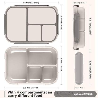 Amathley Lunch Box Kids,Bento Box Adult Lunch Box,Leakproof Lunch Containers for Adults/Kids/Toddler,1200ML-4 Compartments bento Lunch box with Utensil,Microwave & Dishwasher Safe(Dark Gray)