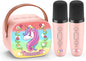 Mini Karaoke Machine for Kids, Exssary 3 4 5 6 7 8-12 Year Old Girl Gifts Portable Bluetooth Speaker with 2 Wireless Microphone Unicorn Toys Birthday Gifts for Girls Kids Teens (Pink)