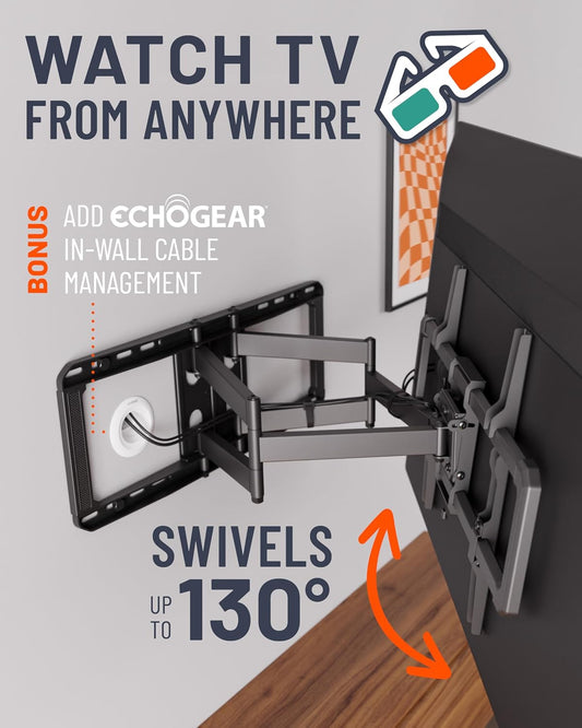 ECHOGEAR MaxMotion TV Wall Mount for Large TVs Up to 90" - Full Motion Has Smooth Swivel, Tilt, & Extension - Universal Design Works with Samsung, Vizio & More - Includes Hardware & Drill Template - PuriLite