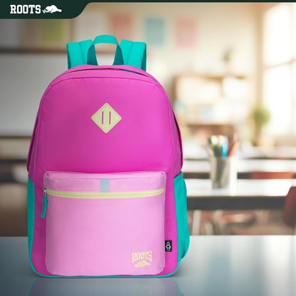 Roots Teen Lightweight Backpack — Made from Recycled Polyester with 15.6" Laptop Compartment, Rain Flap, Bottle Pocket, Reflective Accent, and Back Padding — 34L, Black