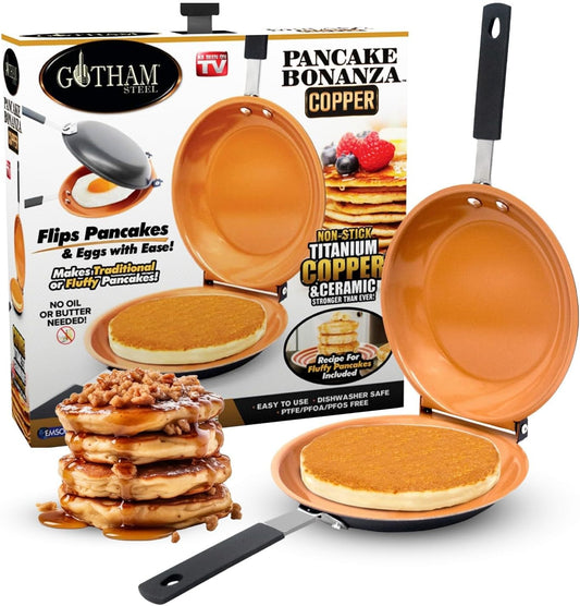 Gotham Steel Pancake Bonanza Pancake Maker, 2-Sided Nonstick Pancake Pan, Crepe Maker, Egg Pan, for Perfect Pancakes Eggs Crepes, Long Lasting Nonstick, Even Heating, Dishwasher Safe, 100% Toxin Free