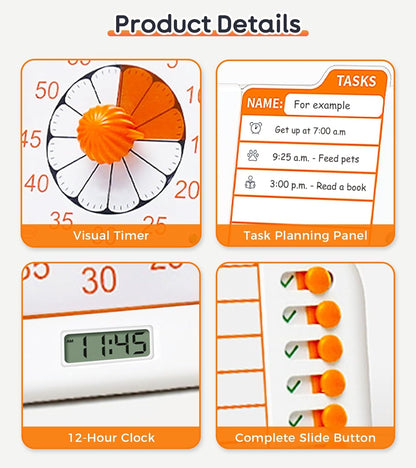 3-in-1 Visual Timer with Planning Board | 60 Minute Countdown Timer and Task Checklist