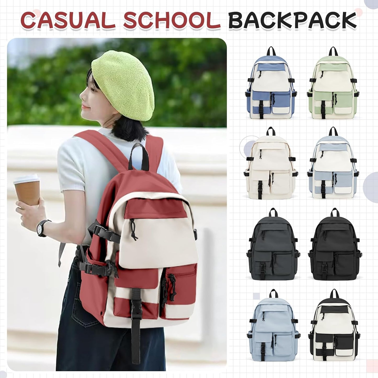 School Backpack for Women Men College High School Bags for Boys Girls Casual Daypack Laptop Backpack Waterproof Black Bookbag Travel Rucksack