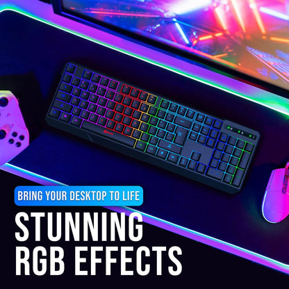 KLIM  Chroma Wireless Gaming Keyboard RGB New - Long-Lasting Rechargeable Battery - Quick and Quiet Typing - Water Resistant Backlit Wireless Keyboard for PC PS5 PS4 Mac - Black