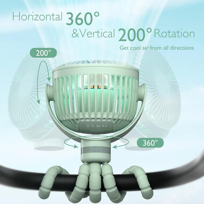 Momcozy Portable Stroller Fan, 27H Ultra-long Battery Life, Detachable 4 Speed 360°Rotate, LED Night Light with 2 Modes, USB Rechargeable and Handheld Cooling Fan for Travel, Car Seat