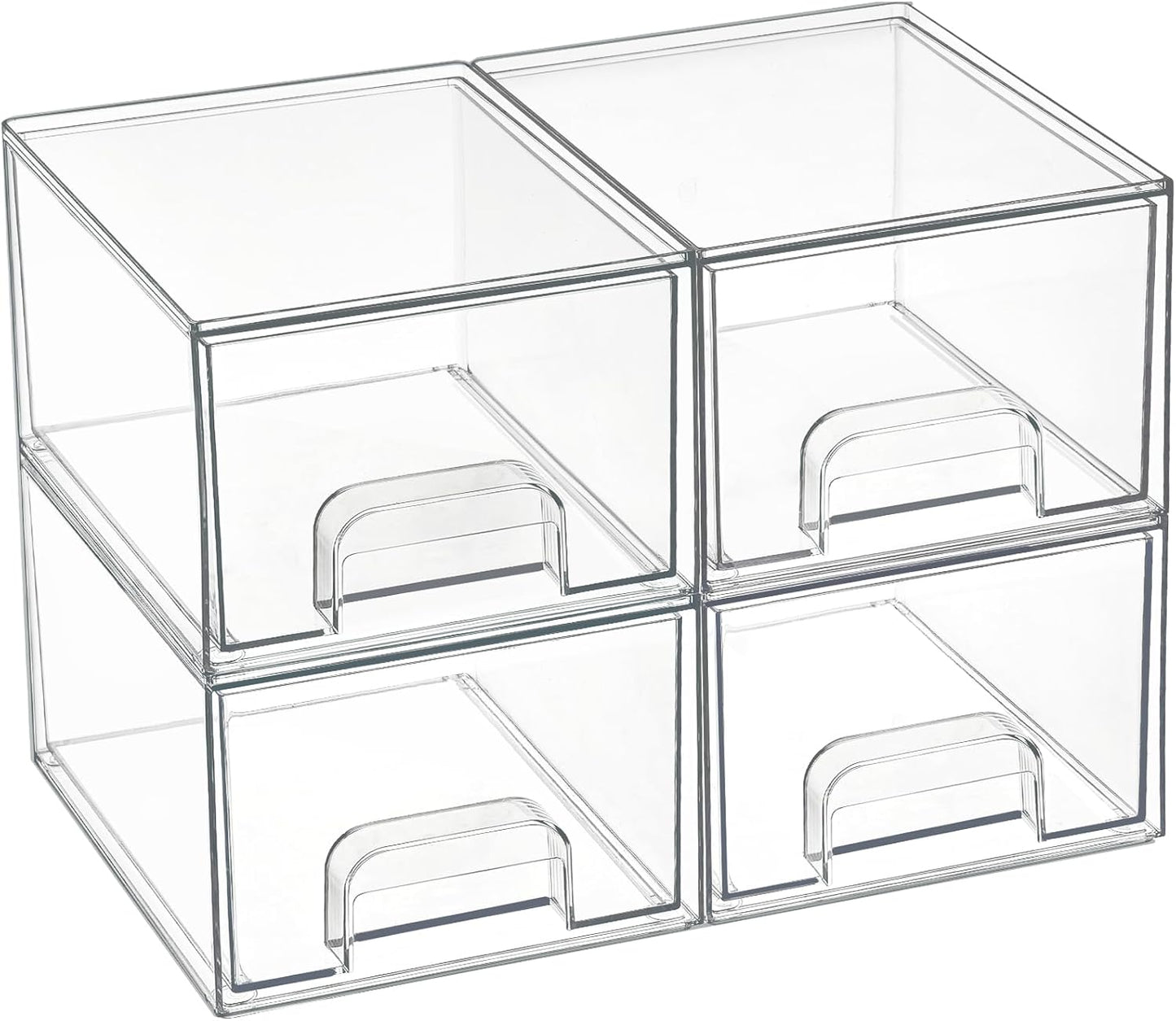 Stackable Clear Makeup Organizer Drawers, 4 Pack Acrylic Storage Bins for Bathroom, Vanity, Under Sink, Kitchen Cabinets, and Home Organization - PuriLite