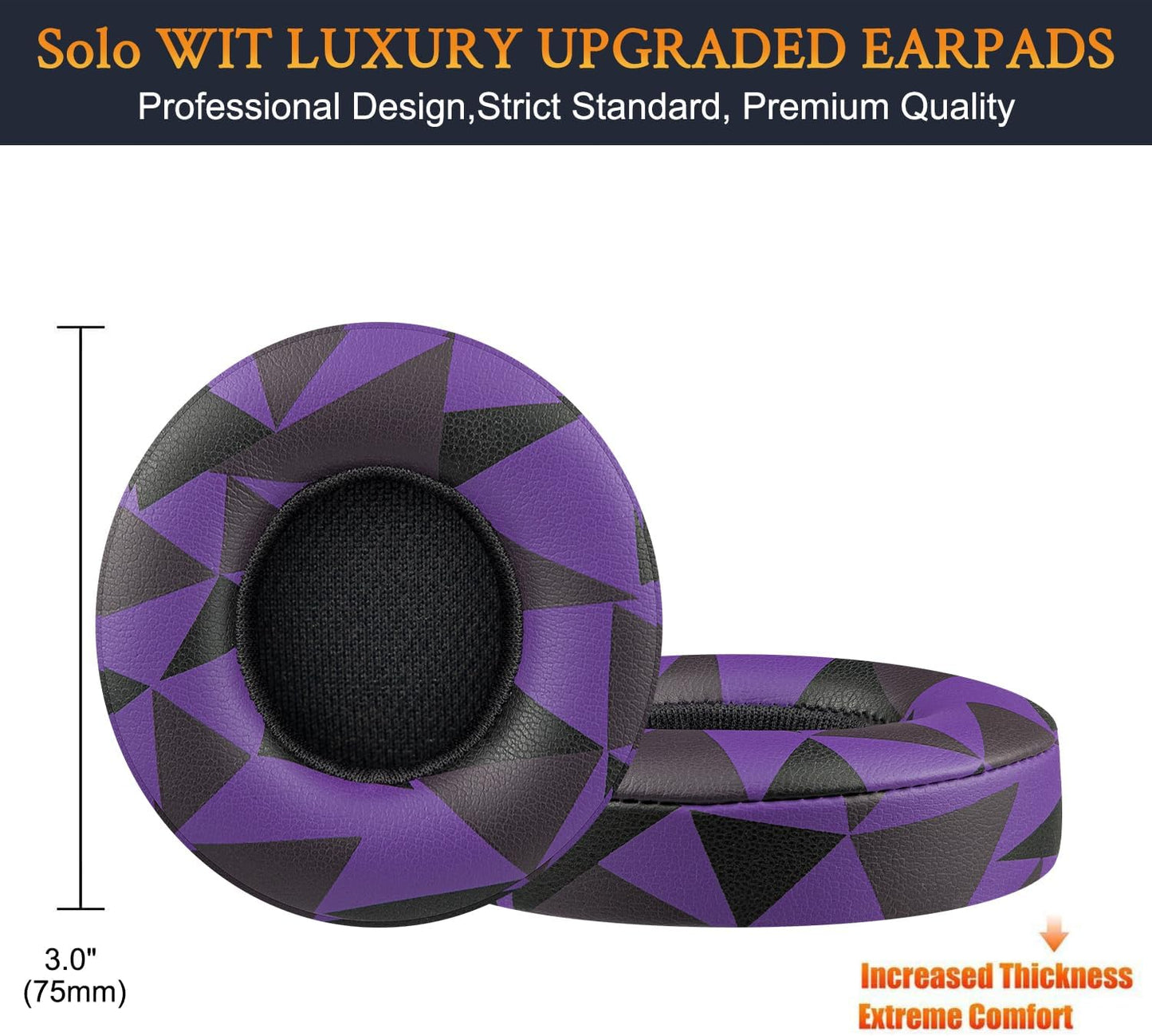 SoloWIT® Ear Pads Cushions Replacement, Earpads for Beats Solo 2 & Solo 3 Wireless On-Ear Headphones with Soft Protein Leather, Stronger Adhesive, Noise Isolation Memory Foam - Black