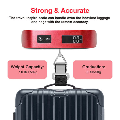 travel inspira Luggage Scale, Portable Digital Hanging Baggage Scale for Travel, Suitcase Weight Scale with Rubber Paint, 110 Pounds, Battery Included - Blue