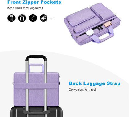 MOSISO Laptop Bag 16 inch, 15-15.6 inch Computer Shoulder Bag Compatible with MacBook Air 15 M4 M3 M2/Pro 16 M4 M3 M2 M1, Notebook &2 Raised&1 Flapover&1 Horizontal Pocket&Handle&Belt, Pink - PuriLite