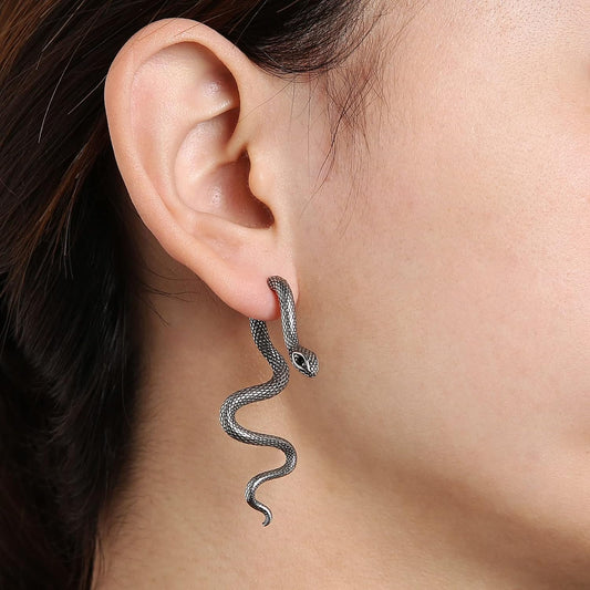 HZMAN Retro Snake Earrings for Men Women Stainless Steel Gothic Punk Decapitation Splicing Snake Stud Earring Biker Party Jewelry Gift - PuriLite