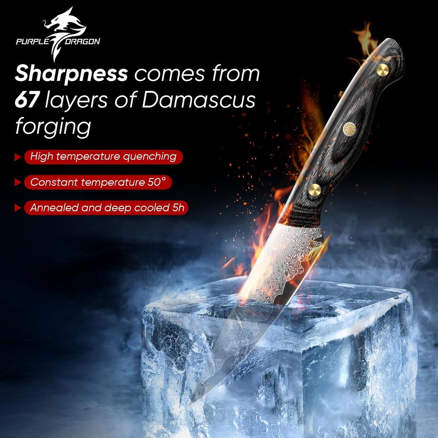 Purple Dragon Damascus Fish Fillet Knife - 7 inch Flexible Boning Knife with VG10 Core, Kitchen Slicing Knife with Full Tang Handle, Birthday Dad Mom Gift
