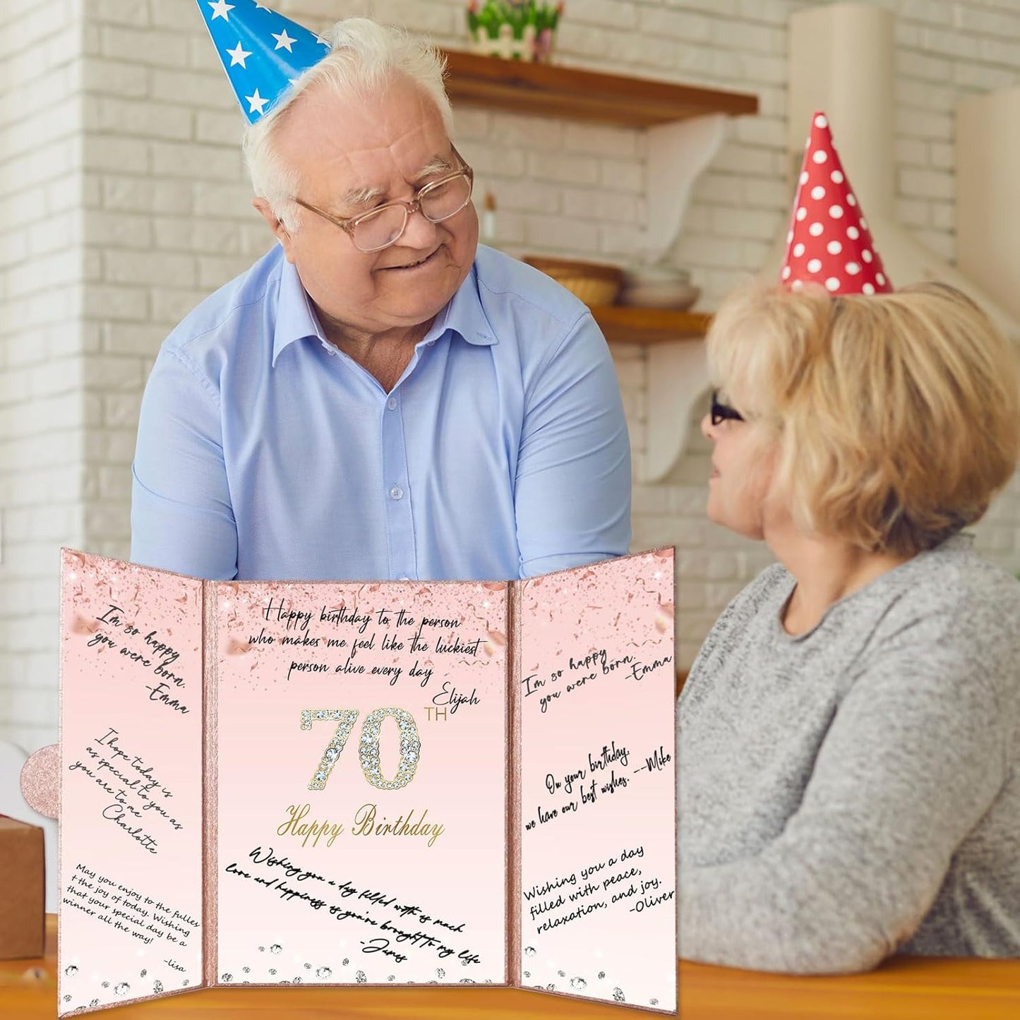 Crenics Rose Gold 70th Birthday Decorations, Creative 70th Birthday Guest Sign in Book Alternative, Large 70th Birthday Signature Book 12" x 18", Great 70 Years Old Birthday Gifts for Women - PuriLite