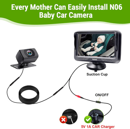 Rohent Baby Car Camera HD 1080P - Rear-Facing Infant Monitor with Night Vision Car Camera for Baby 150° Wide-Angle Lens Anti-Glare Screen Easy Install 360° Adjustable Display