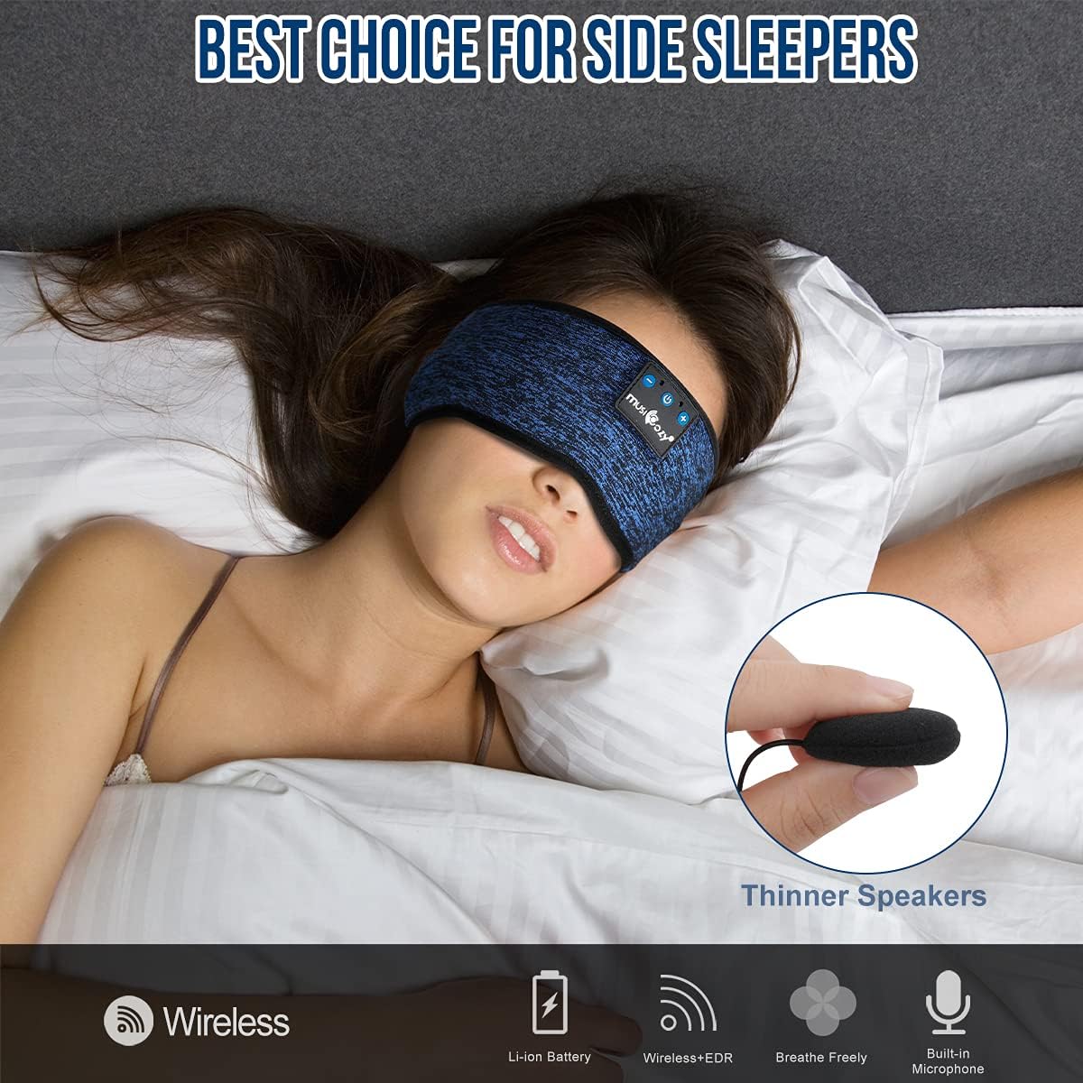 Bluetooth Sleep Headband Headphones | Wireless Sleep Mask Headphones | Music Headband for Side Sleepers | Sports Headband Earphones | Hands Free Audio Headband - PuriLite