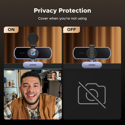 UGREEN 4K Webcam for PC Ultra HD 1080P 60FPS Web Camera with Microphone, Privacy Cover, 70° Fov, PDAF Autofocus, USB A and USB C Adapter, Plug & Play, for Streaming, Conference, Zoom