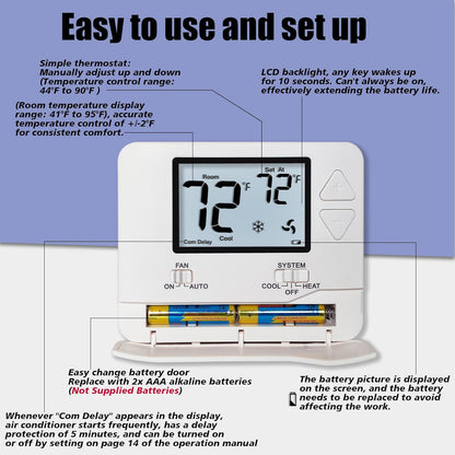 Heagstat Non-Programmable Thermostats for Home Single-Stage 1 Heat/ 1 Cool (with Green Backlight)
