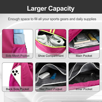 Hoedia Sports Drawstring Backpack - String Swim Gym Bag with Shoes Compartment and Wet Proof Pocket for Women/Men