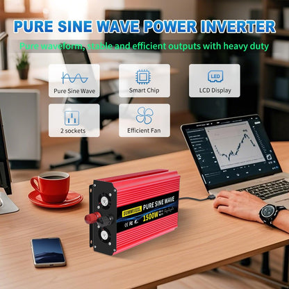 SUNWHEEL 4000W Pure Sine Wave Inverter, 12V DC to 110V/120V AC Power Inverter for RV、Microwave、Off Grid、Truck、Refrigerator、Air Conditioner with 4 AC outlets and LCD Display