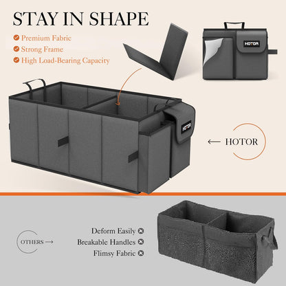 HOTOR Trunk Organizer - Car Organizer, Foldable Trunk organizer for SUVs & Sedans, Car Accessories, Tools, Sundries, 2 Compartments, Black