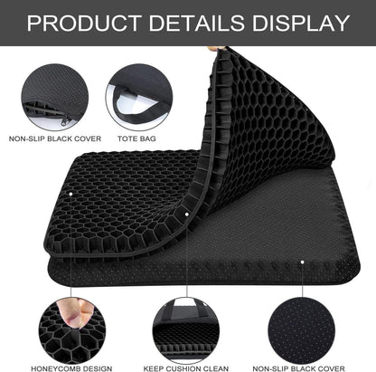 Gel Seat Cushion -for Long Sitting, Double Layer Breathable Honeycomb Chair Cushion with Non-Slip Cover for Help Relieve Pain, for Office Chair, Cars, Long Trips，Durable,Portable