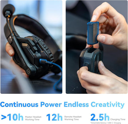 Hollyland Solidcom SE Full Duplex 2-Users ENC Noise Cancellation Wireless Intercom Headset System 1100ft Team Communication with PTT Mute Single Ear Headset for TV Film Production Drone (2.4G Version)