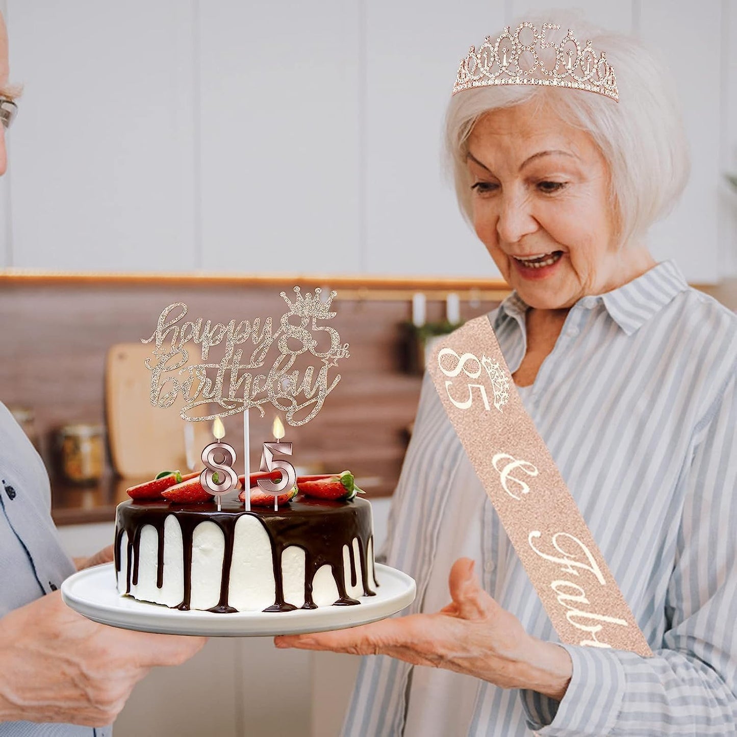 65th Birthday Decorations for Women, Including 65th Birthday Sash and Crown, Cake Topper and Candles, Number Balloons Rose Gold, 65 Year Old Gifts for Women