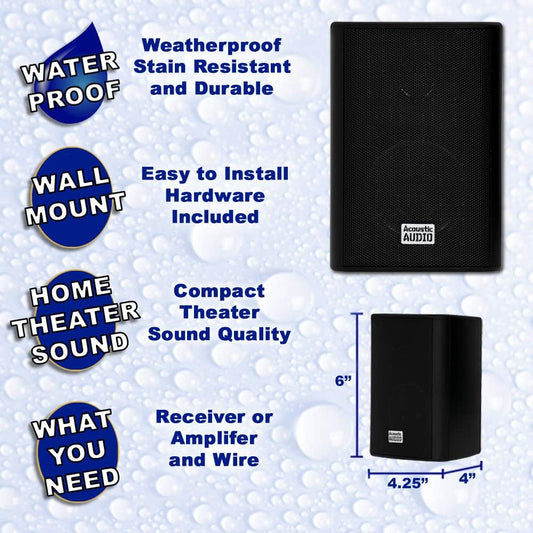 Acoustic Audio AA351B Indoor/Outdoor Speakers, Black, Set of 2 - PuriLite