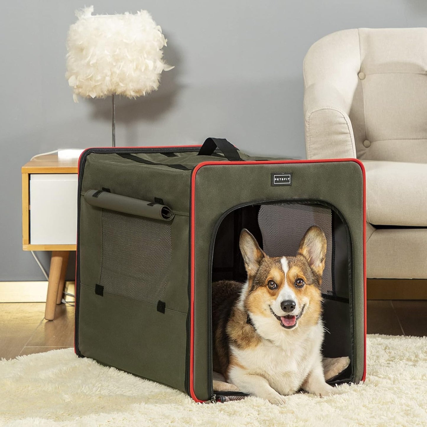 PETSFIT Soft Sided Dog Crate, Travel Dog Crate - 19 Inch Lightweight, Roomy, Easy to Set Up, Sturdy Portable Dog Kennel with Thick Mat, Navy Blue