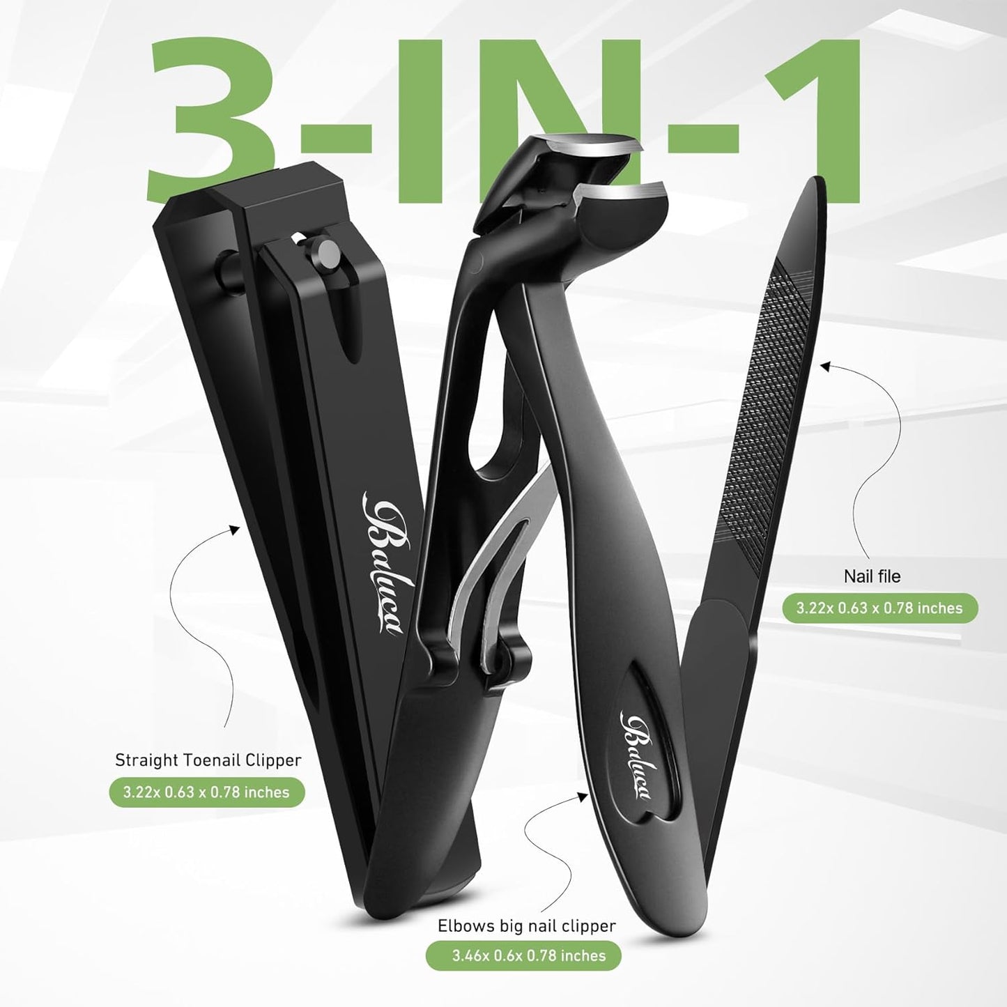 BALUCA Angled Head Toenail Clippers Set for Thick Toenails and Ingrown Nails, Professional Stainless Steel Fingernail Toenail Clippers Trimmers for Seniors, Men and Adult - Black