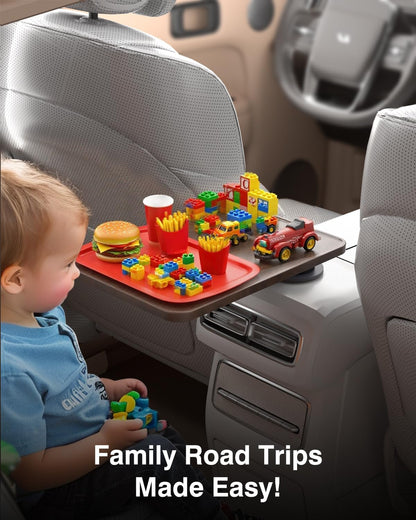 Car Desk & Cup Holder Tray | 360° Rotating Wooden Car Table for Laptop, Meals & Travel