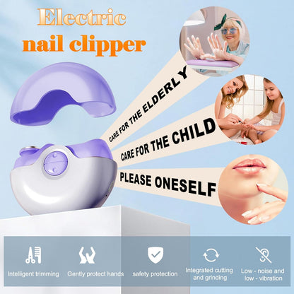 Electric Nail Clipper, Upgrades 2 in 1 Electric Polishing Automatic Nail Clippers Electric Nail File for Seniors Adults Kids, Baby Nail Trimmer Electric Toenail Automatic Nail Clippers(Purple)