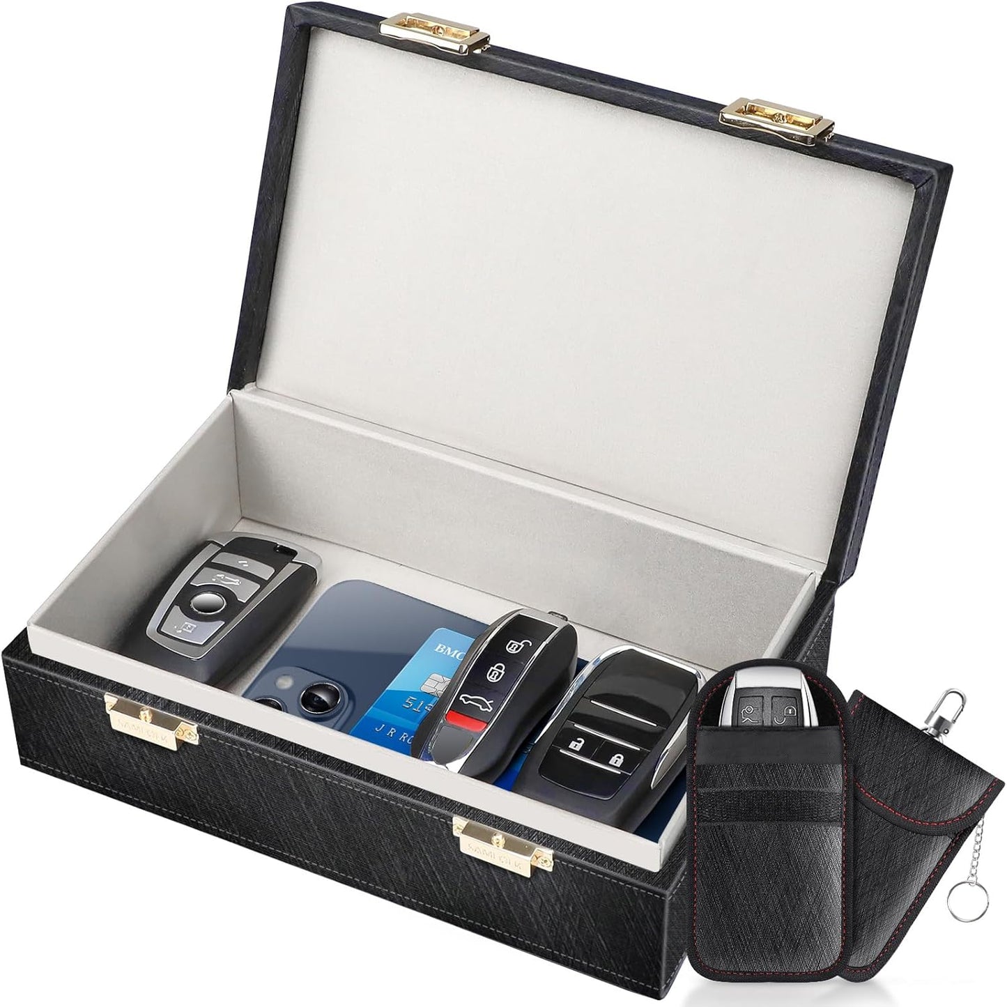 Samfolk Faraday Box with Faraday Pouchs, Faraday Box for Car Keys,RFID Key Fob Protector Anti-Theft Key Fob Box, Anti-Theft Cages for Car Keys, Phone and Credit Card