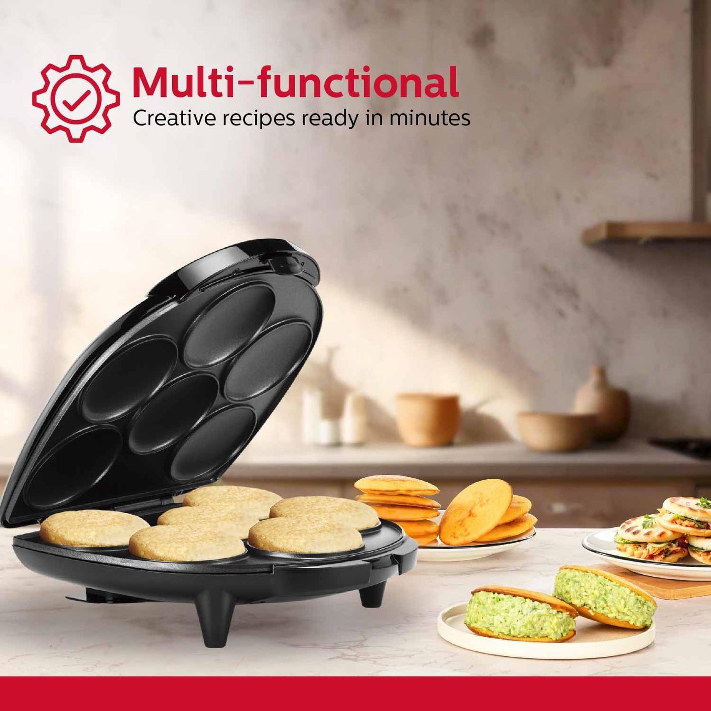 Holstein Housewares Arepa Maker - Non-Stick 6-Section Multi-Food Maker - Make Delicious Arepas, Pancakes, Corncakes, Tosti Arepa - Easy-to-Use - 6-PC - Black